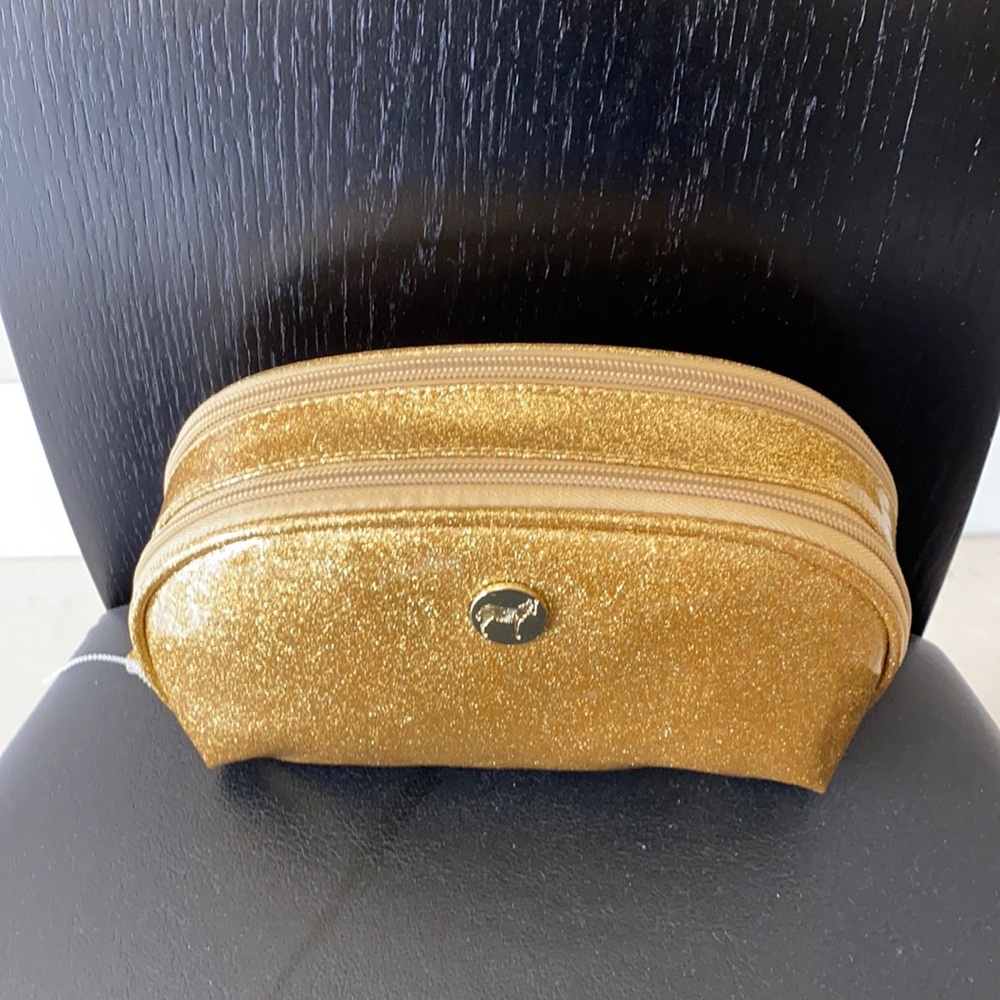 New Gold Dabney Lee two compartment, double zip clutch, with gold hardware.